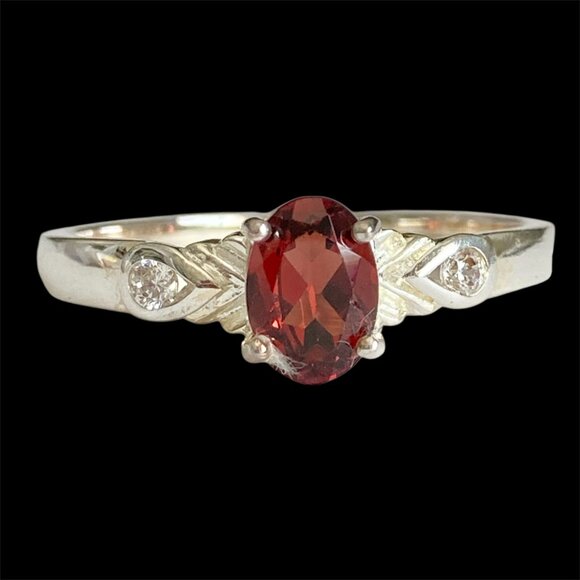 Vintage Silver Red Garnet Stone Solitaire Cocktail Ring 6 8 9 Plated Victorian - Picture 2 of 12